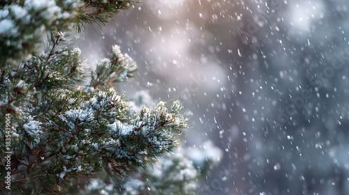 Snow Falls on Tree Branches