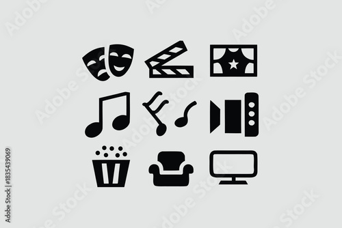 Symbols representing various forms of entertainment and media including music, film, and gaming element vector 