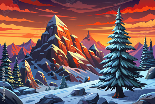 snowy Rocky Mountains landscape filled with tall fir trees, frozen slopes, and soft winter lighting, creating a peaceful Christmas 2026 mountain atmosphere perfect for seasonal nature scenes