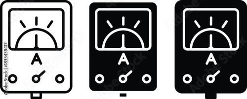 Analog Ammeter Electrical Current Measurement Equipment Repair Testing Tool Indicator Meter Icon Vector Silhouette and Pictogram..eps