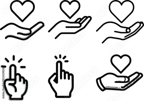 Hands Offering Hearts and Pointing Fingers Icons 