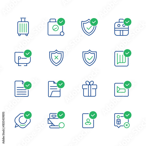 Travel and security icons: approved, rejected, and confirmed actions
