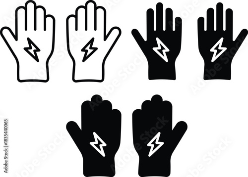 Electric Shock Hazard Protection Safety Handwear Warning Sign Symbol Danger Power Icon Vector Silhouette and Pictogram..eps
