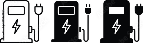 Electric Vehicle Charging Station Energy Power Supply Car Refueling Point Plug Connection Icon Vector Silhouette and Pictogram..eps
