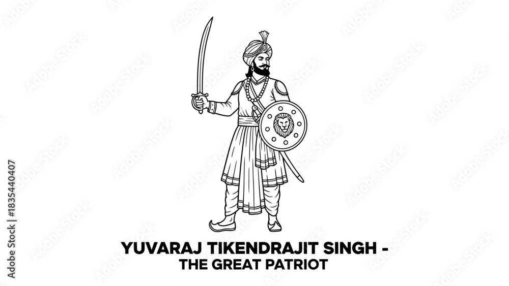 Fototapeta premium Yuvraj Tikendrajit Singh the Great Patriot warrior illustration.