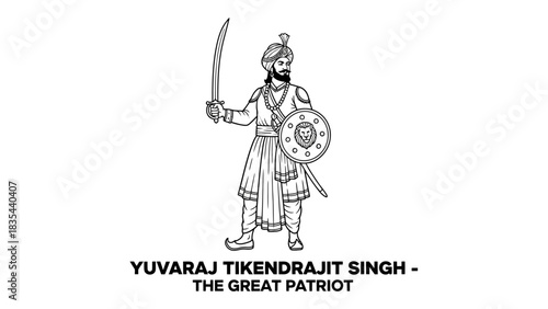 Yuvraj Tikendrajit Singh the Great Patriot warrior illustration.