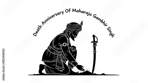 Memorial of Maharaja Gambhir Singh Kneeling with Sword and Turban.