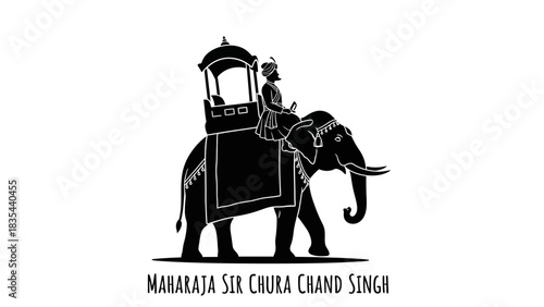 Maharaja Sir Chura Chand Singh riding an elephant silhouette illustration.