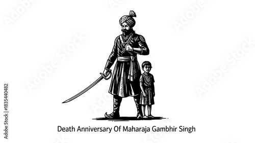 Maharaja Gambhir Singh and a young boy illustration.