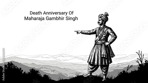 Maharaja Gambhir Singh in Traditional Attire Pointing Forward.