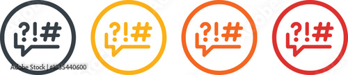 curse, swear, profanity, censored, symbol, speech bubble, icon, circle, set, collection, dark gray, yellow, orange, red, communication, language, expression, graphic, design, censorship, social media,