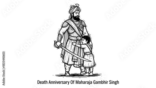 Maharaja Gambhir Singh Death Anniversary Illustration Depicting Sikh Warrior.