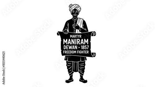 Maniram Dewan 1857 Freedom Fighter Black and White Illustration.