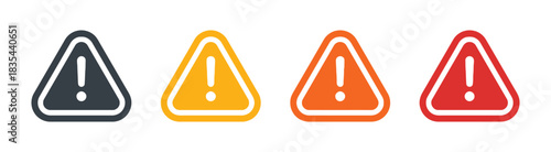 warning, alert, danger, caution, exclamation mark, triangle, icon, symbol, set, collection, dark gray, yellow, orange, red, notification, error, attention, hazard, sign, graphic, design, security, saf