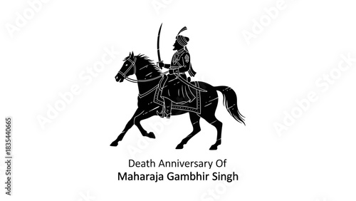 Silhouette of Maharaja Gambhir Singh riding a horse with sword.