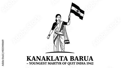 Kanaklata Barua Youngest Martyr of Quit India 1942 holding flag.