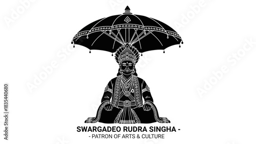 Swargadeo Rudra Singha Ahom King of Assam Black and White Illustration.
