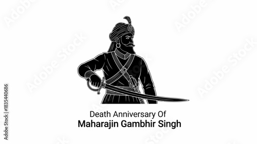 Historical black and white illustration of Maharajin Gambhir Singh.