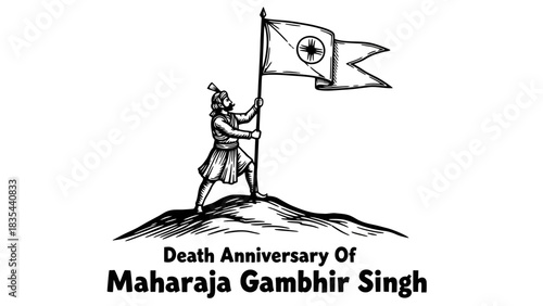 Death Anniversary of Maharaja Gambhir Singh with a man holding a flag.