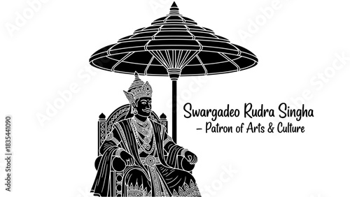 Royal Figure Seated Under Umbrella Depicting Patron of Arts and Culture.