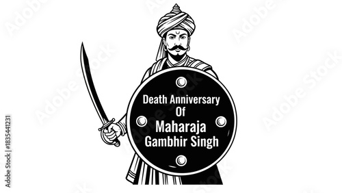 Maharaja Gambhir Singhs Death Anniversary Illustration with Sword and Shield.