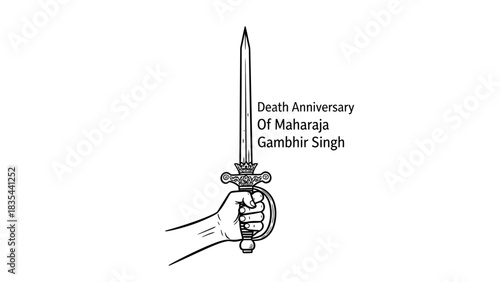 Hand holding a sword with text Death Anniversary of Maharaja Gambhir Singh.