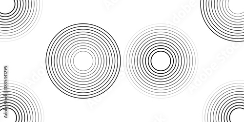 Black concentric circle set. Sonar or sound wave ring collection. Dotted and linear epicentre, target, radar icon concept. Ripple radial signal or vibration elements. Vector line and halftone symbols