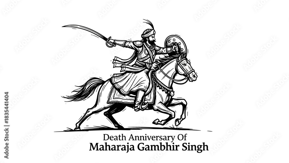 Naklejka premium Maharaja Gambhir Singh on Horseback Death Anniversary Commemoration.