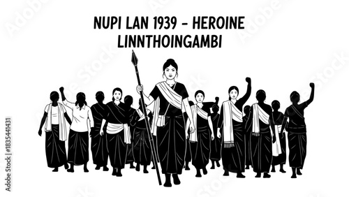 Heroine Linnthoiingambi leading the Nupi Lan womens war of 1939.