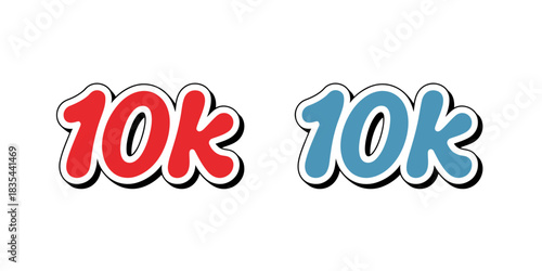 10k celebration illustration in red and blue colors on white background
