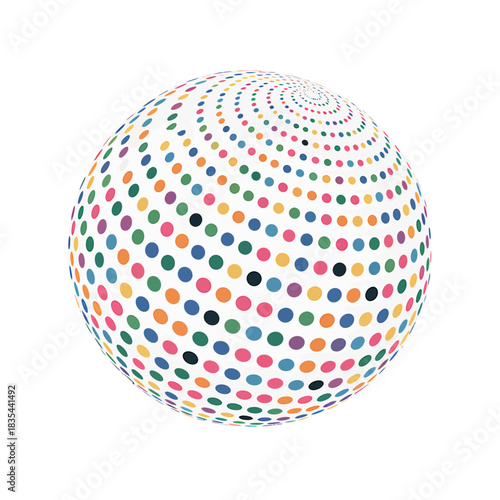 Abstract sphere made of colorful dots on a white background
