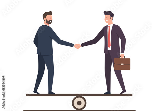 Successful business partnership sealed with a confident handshake between two professional men in dark suits, symbolizing trust, agreement, and career growth.