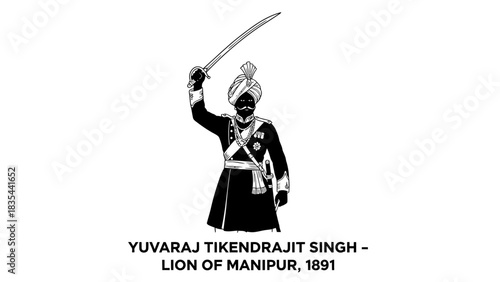 Yuvraj Tikendrajit Singh Lion of Manipur holding sword in 1891.