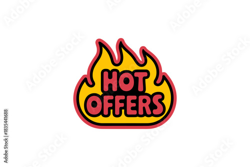 Hot offers fire icon for sales and promotions with pink letters