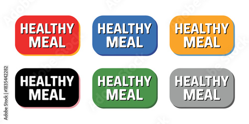 Colorful healthy meal labels for nutrition and diet awareness