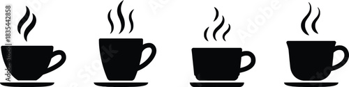 coffee, cup, mug, hot drink, beverage, steam, aroma, caffeine, breakfast, break, cafe, restaurant, icon, symbol, silhouette, black, white background, warm, energy