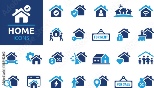 home, house, real estate, icon, set, collection, property, building, rent, sale, mortgage, key, lock, family, repair, cleaning, wifi, search, energy, design, symbol, pictogram, flat, simple, modern, b