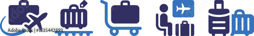 airport, travel, luggage, suitcase, baggage, airplane, plane, trolley, cart, check in, waiting, passenger, icon, set, collection, graphic, design, vector, illustration, isolated, white background, tra