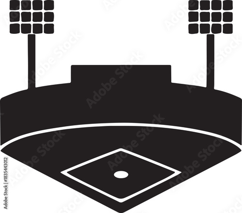 silhouette of a baseball stadium with floodlights and a visible infield diamond shape