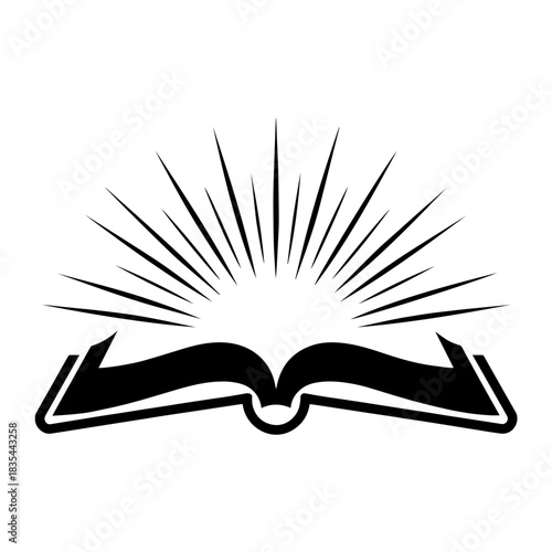 Open Bible with radiating light symbolizes faith and enlightenment. Open Bible reveals light, representing knowledge and understanding, with its pages aglow.