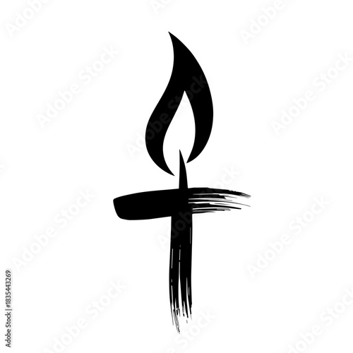 Stylized candle emits rising smoke forming spiritual symbol, which reflects peace and hope, stylized candle presents concept of abstract spirituality.