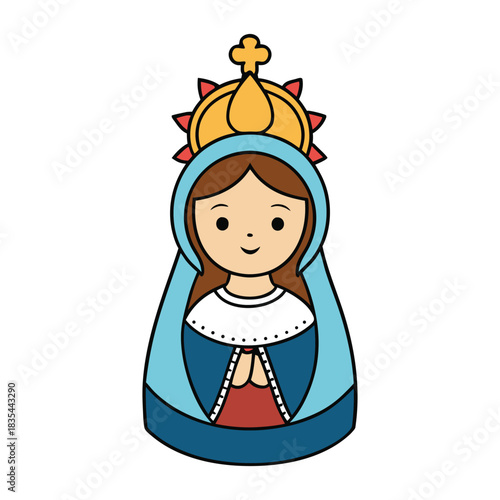 The Virgin of Candelaria shines as a symbol of light and protection, depicted holding the Christ child, guiding believers with grace, hope, and gentle radiance.
