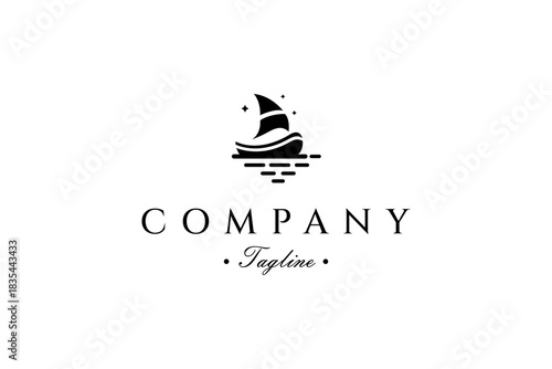 Sailboat logo decorated with stars in flat vector design style