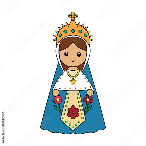 The Virgin of Candelaria shines as a symbol of light and protection, depicted holding the Christ child, guiding believers with grace, hope, and gentle radiance.
