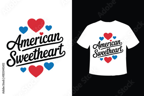 American sweetheart text design with hearts for t shirt apparel