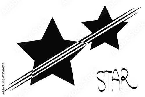 bold black star illustration with diagonal streak lines, abstract twin star graphic design artwork, modern black star silhouette with stylish stripes