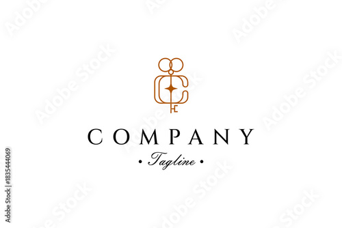 elegant key logo with letter C combination in line art design style