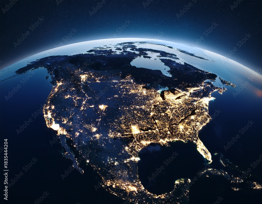 Fototapeta premium north american continent at night illuminated by city lights