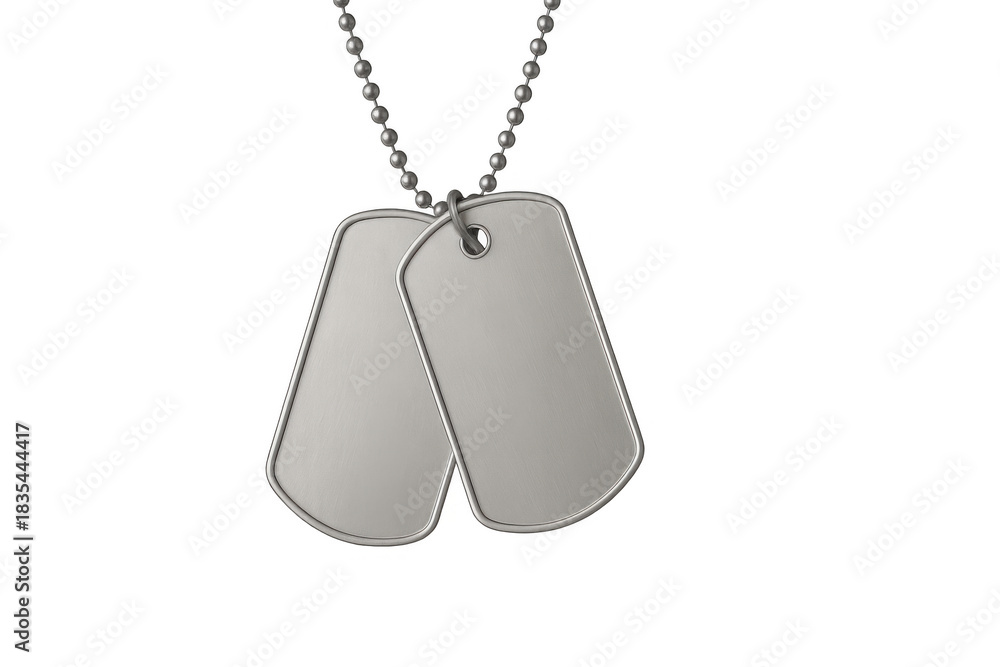 Fototapeta premium Military dog tags representing courage, service, and memory, symbolizing honor and fallen heroes on transparent background
