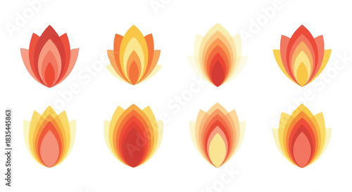 Collection of stylized flame icons in various shades of orange and yellow